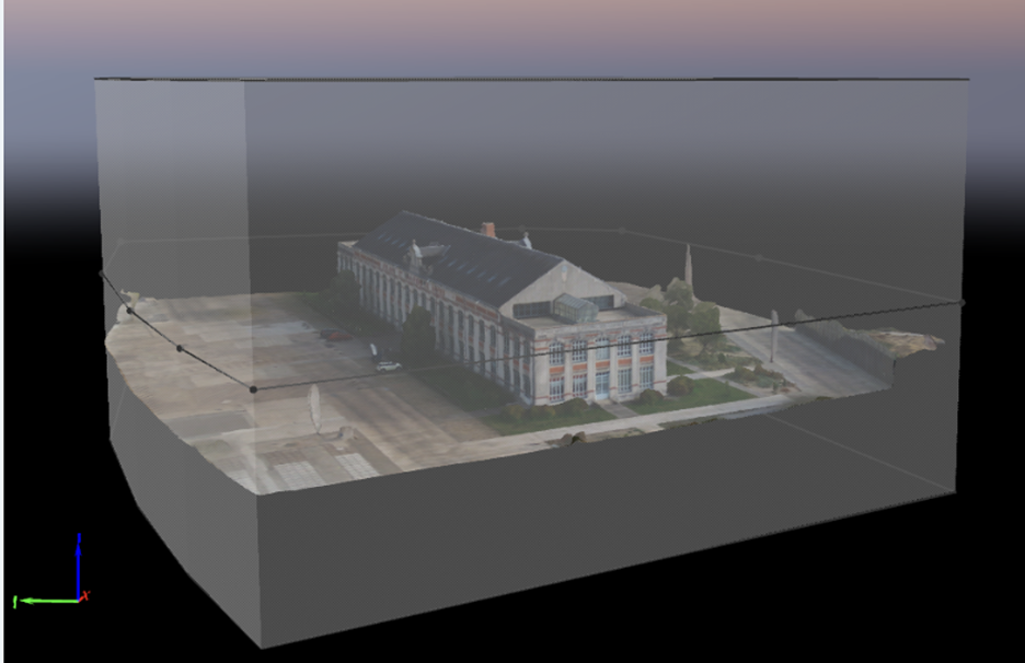 Use the rayCloud to define a Processing Area to remove noisy points from the background and to keep only points of the building.